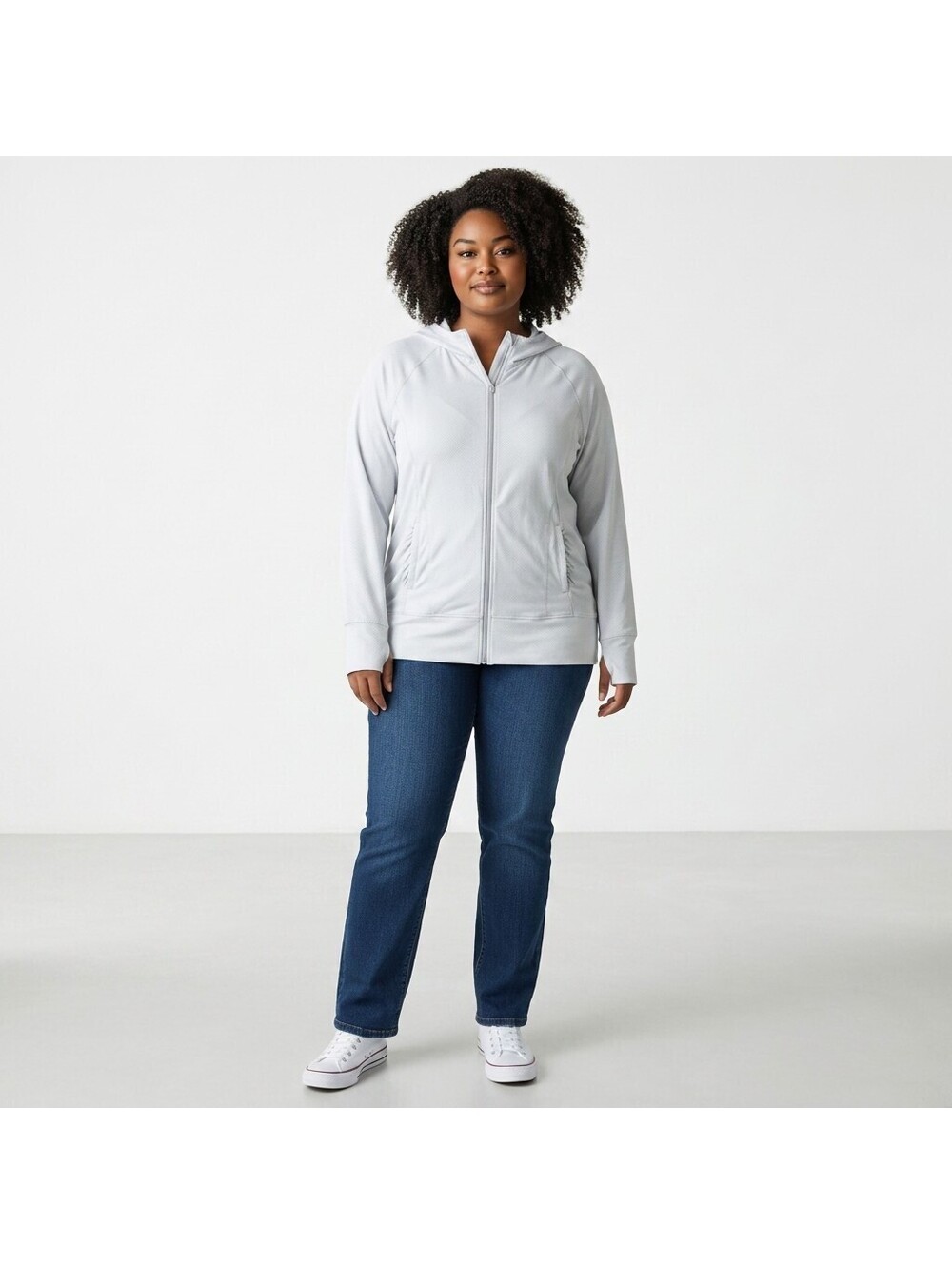 New Mondetta Jacket Women XL Gray Full Zip Knit Hooded Long Sleeve Pockets